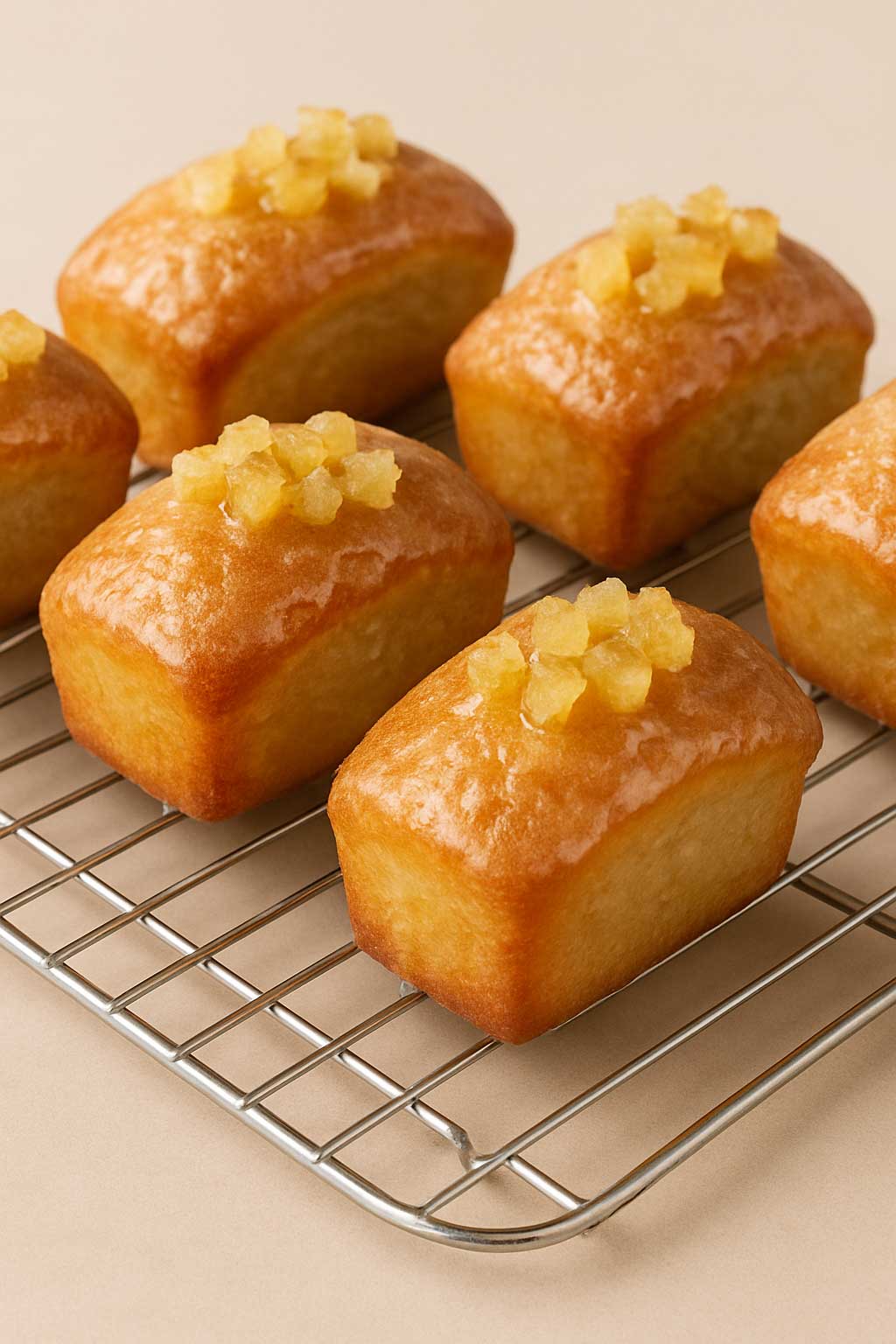 Plum cakes de llimona amb trossos de llimona confitada per fora i glacat de llimona